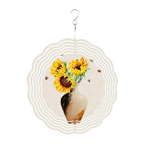 PickMe Decor Wind Spinner Garden12 Inch 3D Stainless Steel Wind Spinners Laser Cut Metal Bee Flower Sunflower Clay Pot Hanging Wind Spinner Kinetic Yard Indoor/Outdoor Decorations Worth Gift, Gardenper23396