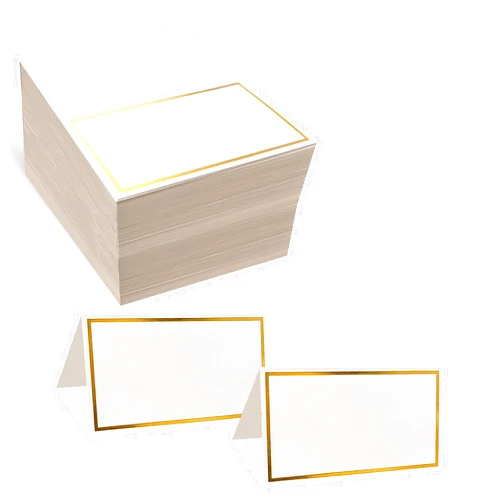 EVASTER Place Cards Pack of 100 Premium Tent Name Place Cards for Table Setting with Gold Foil Border 2x3.5 inches - Perfect Place Cards for Weddings, Banquets Dinner Parties and any other Events