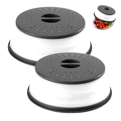 AMYMIND 2-Pack Multicolor Foldable Microwave Oven Plate Cover for Food, Vented Collapsible Splatter Proof Guard, Microwave Splatter Cover, BPA-Free Silicone & Plastic and Dishwasher Safe (Grey And Grey)