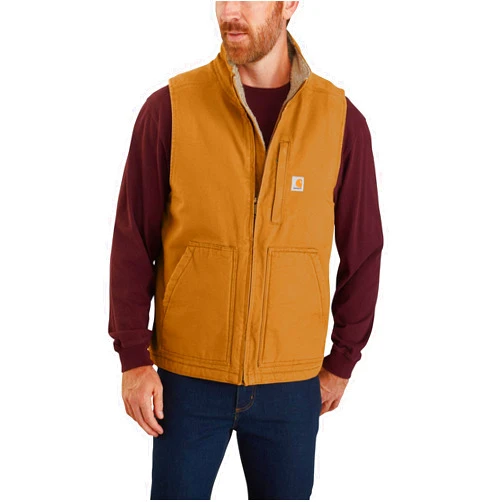 Carhartt Men's Loose Fit Washed Duck Sherpa-Lined Mock-Neck Vest
