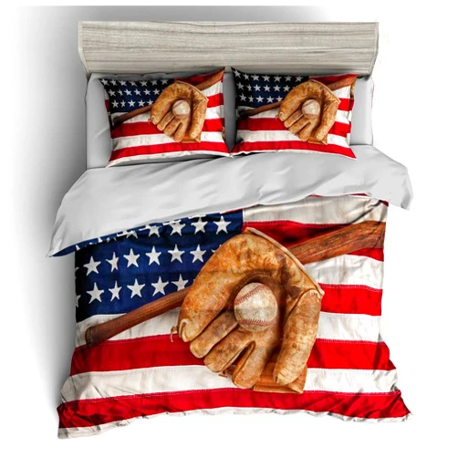 SHOMPE 3D American Flag Baseball Bedding Set,Kids 3 Piece Duvet Cover Set with Pillow Shams for Teens Boys Girls,NO Comforter,Full Size