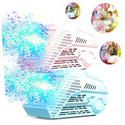 SmartYeen Bubble Machine,2PCS Automatic Bubble Machine with Light and Rechargeable Batteries,Big Bubbles Outdoor Toys for Toddlers - Ideal for Weddings and Birthdays (Blue+Pink)