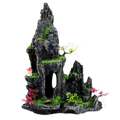 BCSIUHD Aquarium Décor Thematic Ornaments-Mountain View Stone Ornament Tree Rock Cave Fish Tank Decoration Fish Rest Play Hiding Cave