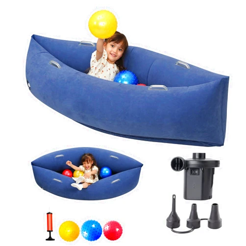 MOOZHEALTH Sensory Peapod Chair for Kids,60 Inches Inflatable Comfy Chair Sensory Pea pod with 3 Sensory Spiky Balls,Sensory Toys for Autistic Children,Includes Electric Air Pump (Blue)
