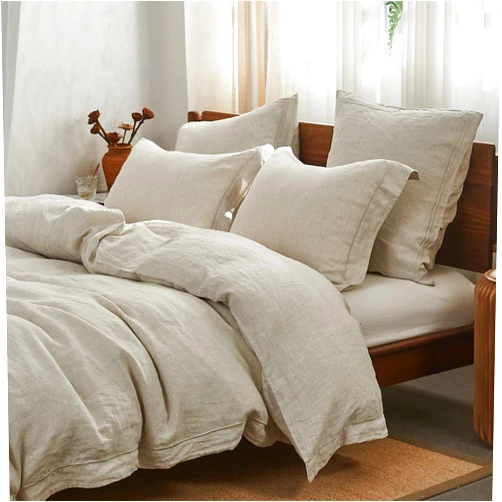 Simple&Opulence 100% Washed Linen Duvet Cover Set with Embroidered,King Size(104