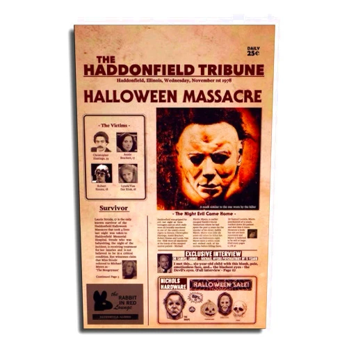 ZEEZFA Halloween Newspaper Headline Forum Michael Myers Poster Decorative Painting Canvas Wall Art Living Room Posters Bedroom Painting 12x18inch(30x45cm)