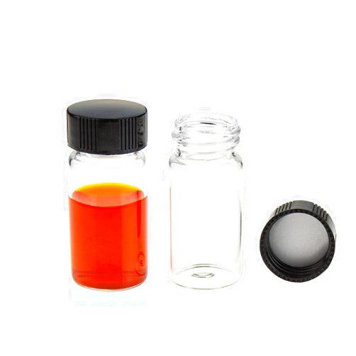 PEKYBIO Clear Glass Sample Vial, Liquid Sampling Sample Glass Bottle, 20ml(0.7OZ) Capacity, 24-414 Thread Black Closed Top Cap,PE liner, Pack of 100
