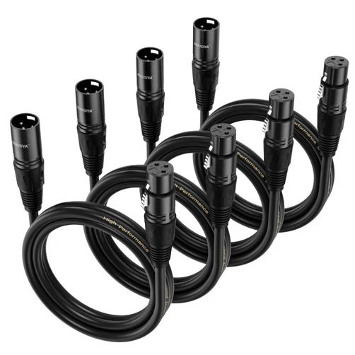 NUOSIYA XLR Cable 6 Ft 4 Packs,Microphone Cables,Premium Balanced Microphone Mic Speaker Cable with 3-Pin XLR Male to Female DMX Cable,Black