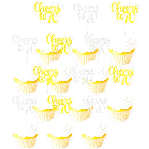 Lisimy 18PCS Cheers to 70 Cupcake Topper Picks for 70th Happy Birthday Wedding Anniversary Celebrating 70 Years Old Cake Dessert Decoration Supplies Gold silver Glitter