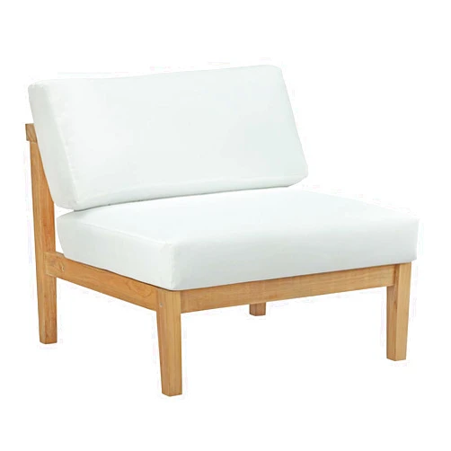 Modway Bayport Teak Wood Outdoor Patio Armless Chair in Natural White