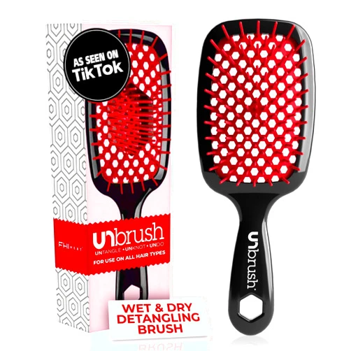 FHI Heat UNbrush Detangling Brush for Pain-Free Brushing on All Wet or Dry Hair Types — Durable DuoFlex Anti-Static Bristles, Lightweight Handle, Vented Hair Brush