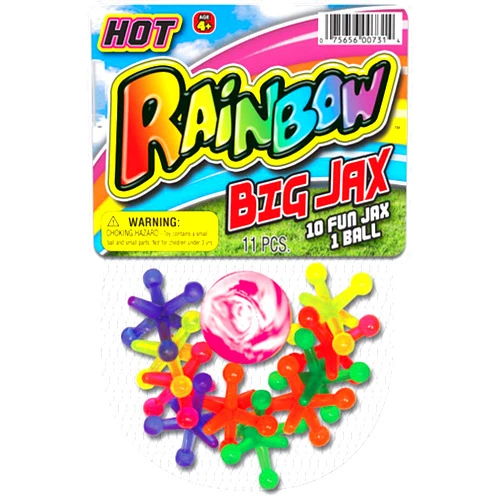 JA-RU Big Rainbow Jacks Game w/Bouncy Ball (1 Set, 10 Jax Pieces) Vintage Board Games, Classic Kids Toys. Party Favor, Stocking Stuffers, Pinata Filler. Indoor & Outdoor Games. 731-1A