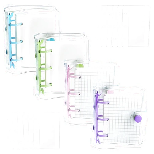 YETOOME 4 Pack Mini Transparent 3 Ring Binder Covers with Mini Binder Inner Paper and Pockets Clear Soft PVC Notebook Closure Loose Leaf Folder Round Ring Binder Cover Protector with Snap Button