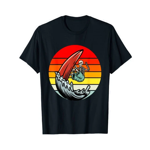Vintage Skeleton Skull Retro Designs Vintage Surfing Skeleton Retro Sunset Surfer Skull Beach T-Shirt for Men Women Kids