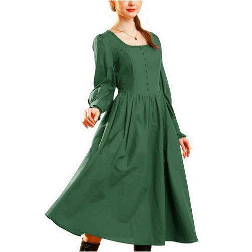 Scarlet Darkness Long Sleeve Vintage Dress for Women Cotton Victorian Dress Viking Costume