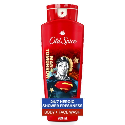 Old Spice Cleansing Body Wash for Men, 3X Defense, 24/7 Shower Fresh with Lasting Scent, 2-in-1 Body & Face Wash, Smell Like a Hero, Superman, Bright Citrus and Cosmos Scent, 24 oz