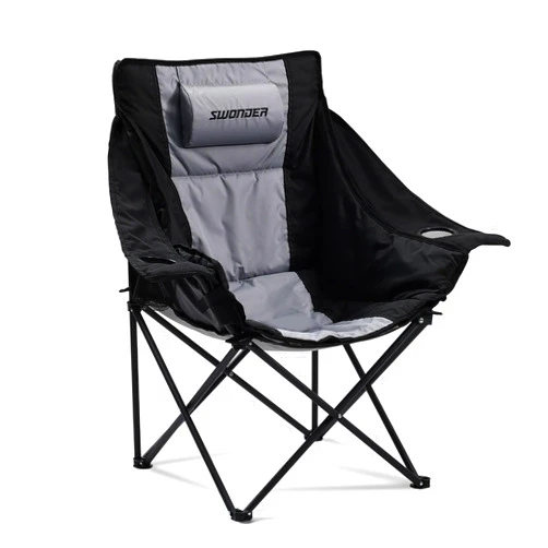 Swonder Oversized Moon Camping Chair with Innovative 2-in-1 Removable Seat Cushion for All Seasons, Heavy-Duty Fully Padded Folding Outdoor Chair with Headrest and Carry Bag