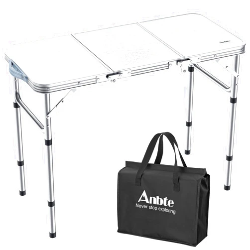 Anbte Camping Folding Table, 3ft Camping Table Aluminum Folding Table with 3 Adjustable Height Max 27.5 inch 35