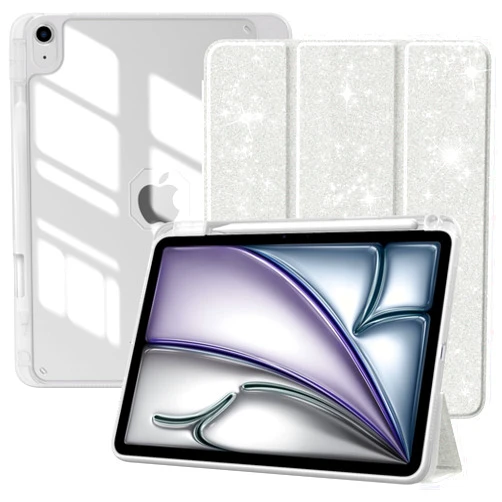 TiMOVO Case for iPad Air 11 Inch (M3/M2-2025/2024) with Pencil Holder,iPad Air 5th/4th Generation Case(2022/2020) 10.9 Inch, Slim Protective Cover with Clear Back, Auto Wake/Sleep, Glitter White