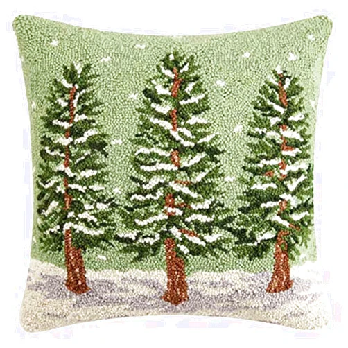 Peking Handicraft Winter Woods Trees Hooked Wool Throw Pillow - 18
