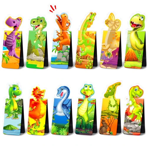 Sepamoon 12 Pieces Magnetic Bookmarks Book Marks Cute Magnet Page Markers Page Clips Bookmark Funny Animal Magnetic Bookmarks for Students Teacher Reading Party Favor (Dinosaur Style)