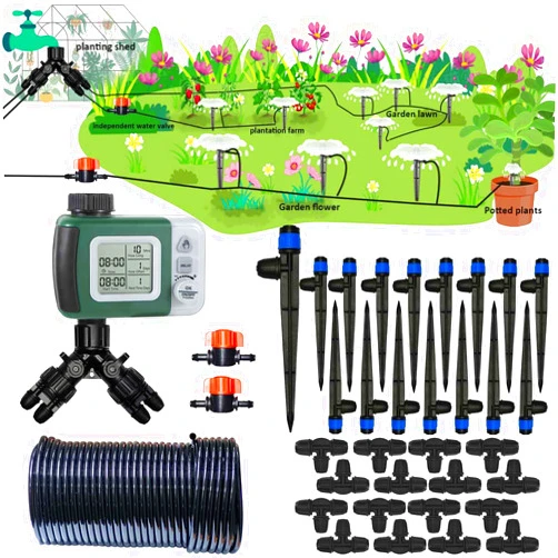 Winbomgo Drip Irrigation System Kit with Water Timer 82FT 1/4 Hose for 16 Sprinkler Heads Fountain Spray, Automatic Watering System for Potted Plants, Patio Lawn, Seedlings Green