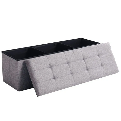 CUYOCA 45.3 Inches Storage Ottoman Bench Foldable Seat Footrest Shoe Bench End of Bed Storage with Flipping Lid, 166L Storage Space, Linen Fabric Black