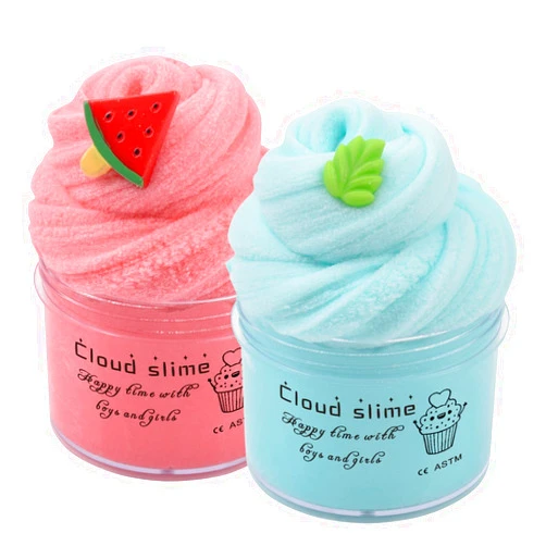 Keemanman 2 Pack Cloud Slime Kit with Red Watermelon and Mint Charms, Scented DIY Slime Supplies for Girls and Boys, Stress Relief Toy for Kids Education, Party Favor, Gift and Birthday