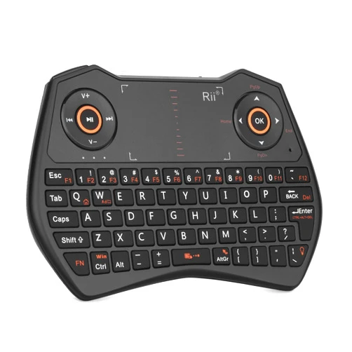 Rii 2.4GHz Mini Wireless Keyboard with Touchpad＆QWERTY Keyboard, Backlit Portable Keyboard Wireless with Remote Control,Built-in Mic and Headphone Port for Online Voice Communication,K28 (Black)