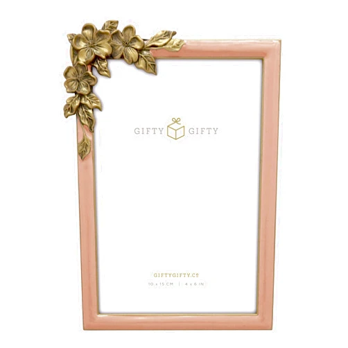 GIFTY GIFTY Vintage Pink Thin Boarder Floral Photo Frame / 4x6 In | For Vertical and Horizontal Display on Tabletops | Perfect for Home Decor, Wedding, Graduation, Or Milestone Photos