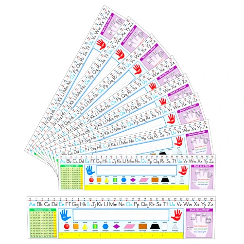 Carson Dellosa Education Carson Dellosa 30-Piece 17 1/2” x 4” Quick Stick Traditional Manuscript Name Tags for Classroom, Adhesive Name Plates for Student Desks, Classroom Name Tags With Ruler, Shapes, Numbers, and Alphabet