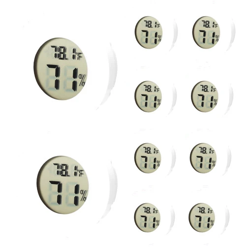 LemonBest 10 Pack Mini Hygrometer Thermometer - Digital Hygrometer Gauge LCD Monitor Temperature Humidity Meter Indoor Room Round Humidity Temperature Gauge for Greenhouse Home Kitchen (White)