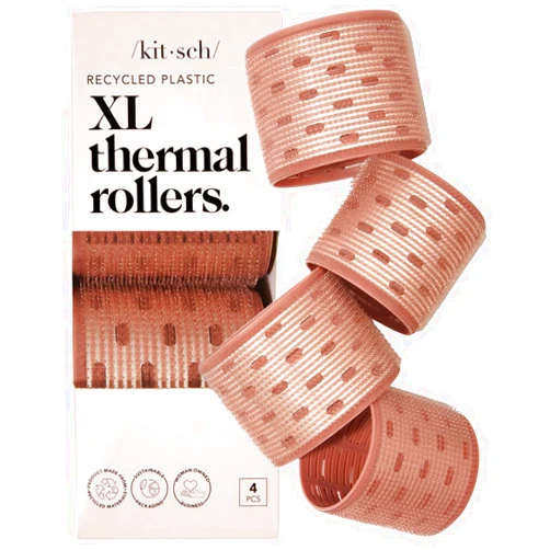 Kitsch XL Ceramic Thermal Hair Rollers for Short Hair - Rollers, Rollers Hair Curlers for Long Hair, Large Hair Roller Medium Hair, Self-Grip Hair Roller, Curlers -4pcs Terracotta