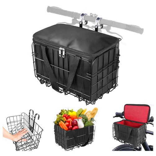 Riian Bike Basket Front,Foldable Bike Basket,Bike Baskets for Adult Bikes Quick Folding No-Detachment Design,Multi-Scenario Use,Suitable for Most Bikes,Easy to Assemble and Carry