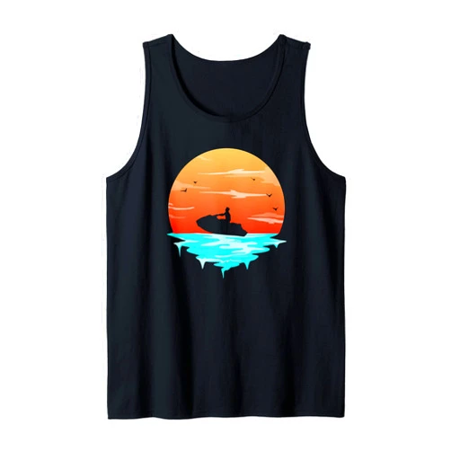 Retro Sunrise JetSki Rider Watercraft Swimming Jetski Owner Seadoo Swimmer Watersports Jetskiing Racing Tank Top