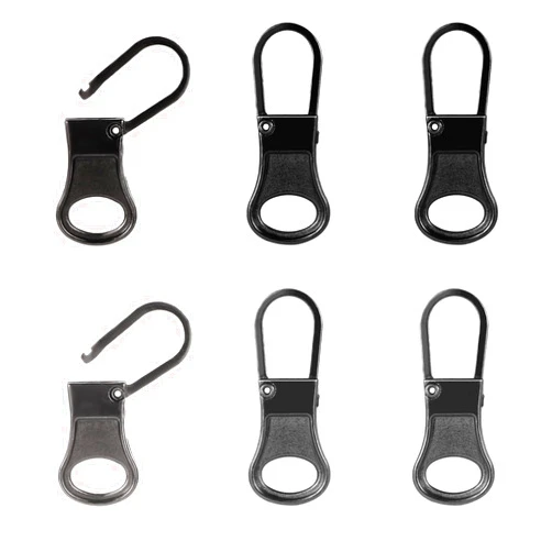 NQEUEPN 6pcs Zipper Pull Replacement, Detachable Zipper Tab Zipper Pullers Repair Handle Metal Pull Cord Extender Zip Head Mend Fixer for Clothing Backpack Jackets Pants Boots Luggage (Black, Dark Gray)