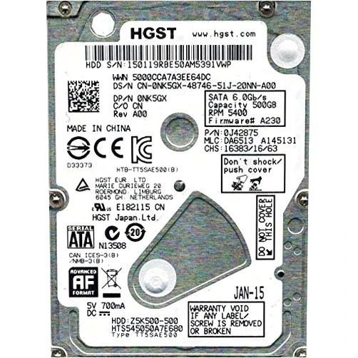 Hitachi HGST HTS545050A7E680 500GB 6Gb/s 2.5