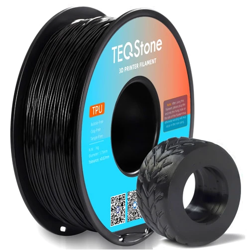 TEQStone TPU Filament 1.75mm Black 1Kg Spool 95A Flexible Soft 3D Printer Filament Consistent Diameter +/-0.03mm in Vacuum Package