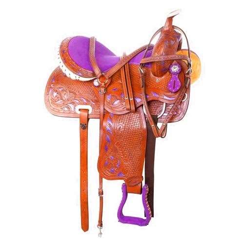 Wonder Wish Western Horse Saddle Purple Barrel Racing Western Show Leather Premium Cow Hide Horse Saddle Tack Set