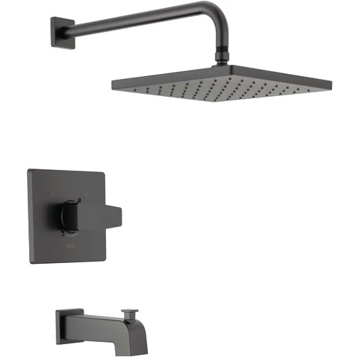 Delta Faucet Modern Raincan Square Single-Function Tub and Shower Trim Kit Black, Tub Faucet Set, Rainfall Shower Head Black, Delta Shower Trim Kit, Matte Black T14468-BL-PP (Valve Not Included)