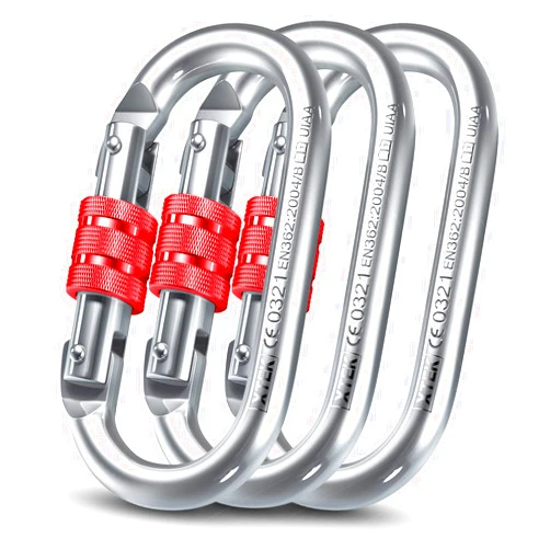 XTEK Climbing 25kn Climbing Carabiner Clip - Heavy Duty O-Shape Steel Locking Caribeaner - UIAA/CE Certified Rock Climbing Gear - Strong Large Locking Oval Caribeener for Mountain Climbing