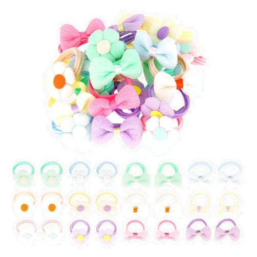 Tucnoeu 24pcs Baby Girl Hair Ties Cute Flower Elastic Toddler Hair Ties No Damage Candy Bow Seamless Ponytail Hair Ties,Scrunchies for Thick Hair Girl Hair Accessories