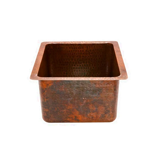 Premier Copper Products BREC16DB 16-Inch Universal Gourmet Rectangular Hammered Copper Kitchen Bar Single Basin Sink, Oil Rubbed Bronze