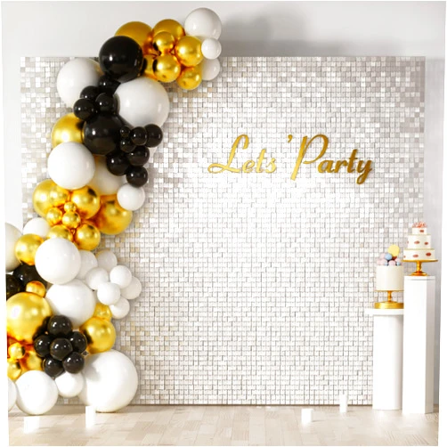 COKAOBE White Shimmer Wall Backdrop, 36PCS Square Sequin Shimmer Backdrop Panel, Photo Backdrops for Birthday, Anniversary, Wedding, Graduation & Bachelorette Party Decoration