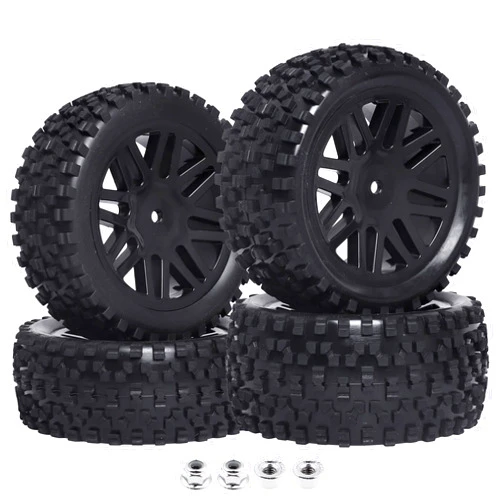 HobbyPark Front & Rear Wheels and Tires 12mm Hex Hub with Foam for Redcat Shockwave, Tornado Epx,S30 1/10 Off Road Buggy (Pack of 4)