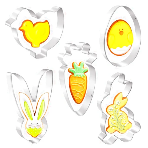 Gtmkina Easter Cookie Cutter Set - 5 Pices,Easter Bunny Cookie Cutter,Stainless Steel Cookie Biscuit Cutter Shapes - Egg, Carrot, Bunny, Chick, Bunny Face Holiday Themed Cutter