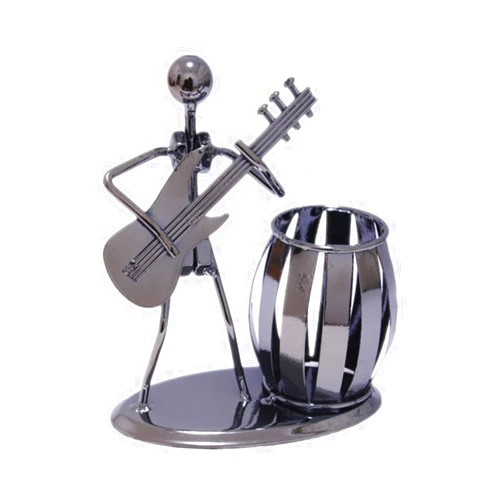 STOBOK Flute Musician Iron Art Figurine Metal Desk Pen Holder Container Cute Pen Cup for Office Decor