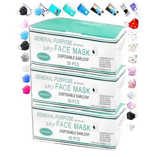 EBAT 3-Ply Blue Disposable Face Masks(Anti-Dust,Water Proof)150 Pack(3-Dispenser-Box,50PCS Each)for Adults,Premium Non-Woven & Melt-Blown Fabric,Comfortable Elastic Earloops & Adjustable Wire Noseclip