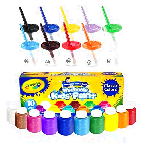 The Mega Deals Kids Painting Set, Washable Paint for Kids with Paint Cups and Toddler Paintbrushes, Non Toxic Washable Finger Paints 2 oz Each, Toddler Painting Supplies Gifting Bundle