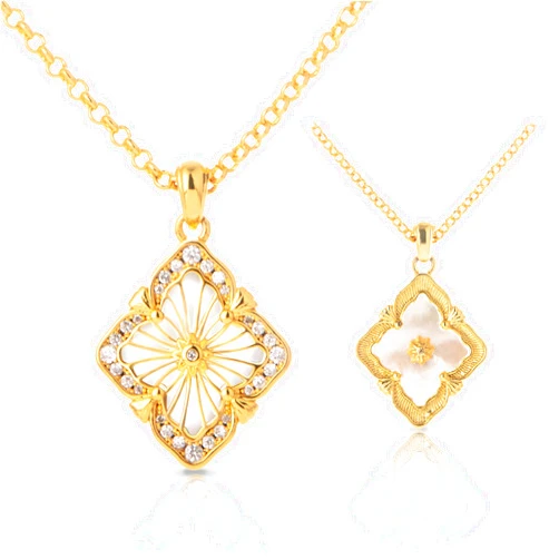 ChicU Vintage Jewelry for Women, Double-Sided Gold Clover Necklace 18K Plated with Gemstone, Mother of Pearl Inlaid, Vintage Necklace Set